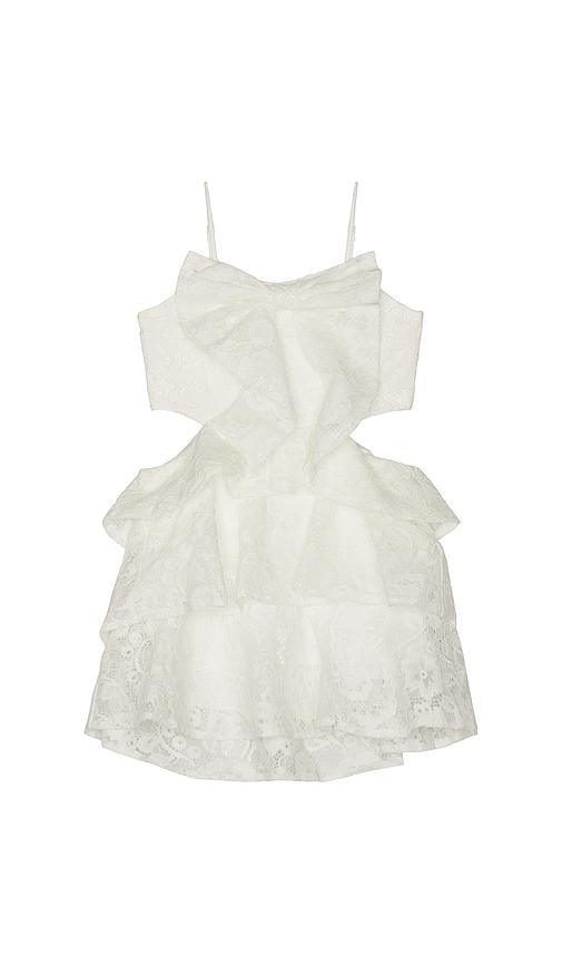 bardot junior tulip lace bow dress in white.