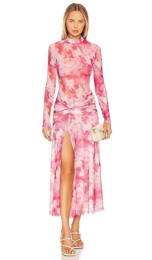 bardot lea midi dress in pink.