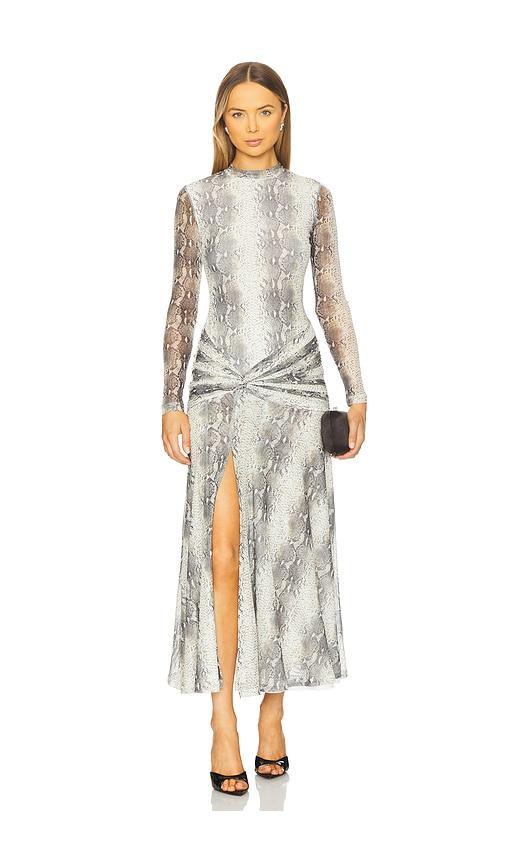 bardot lea printed mesh dress in grey.