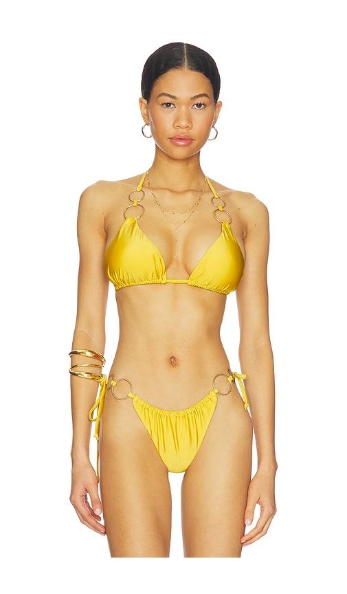 bardot leala ring detail bikini top in yellow.