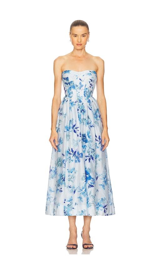 bardot lola corset midi dress in blue.