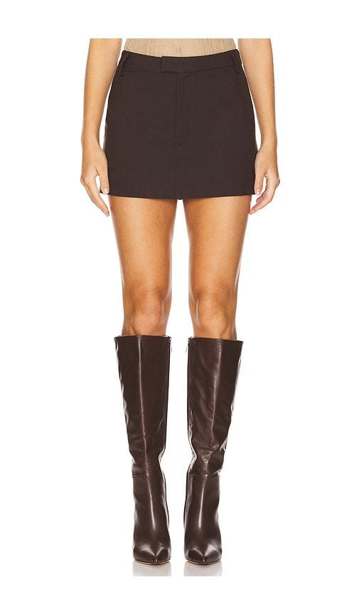 bardot maika mid rise mini skirt in chocolate.