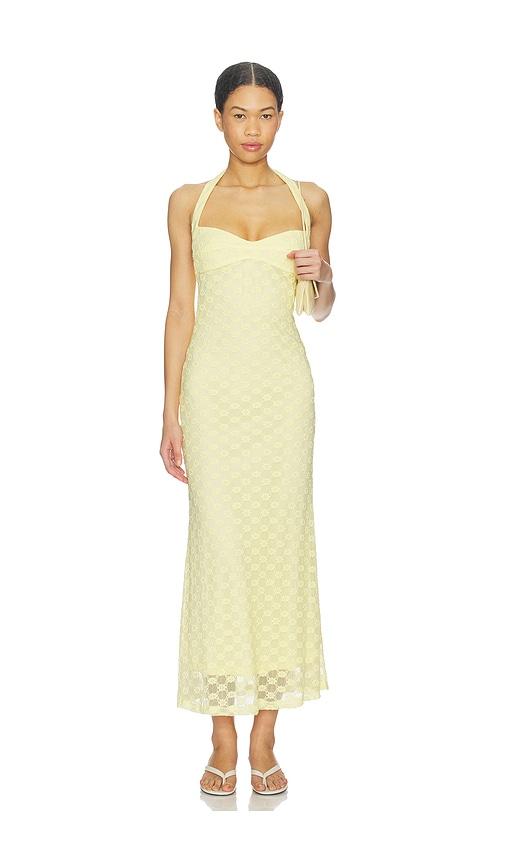 bardot mariko halter neck midi dress in yellow.