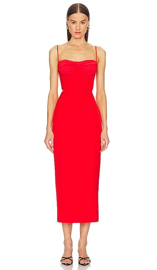 bardot martini midi dress in red.
