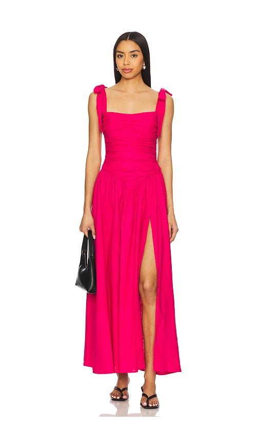 bardot mirelle linen maxi dress in fuchsia.