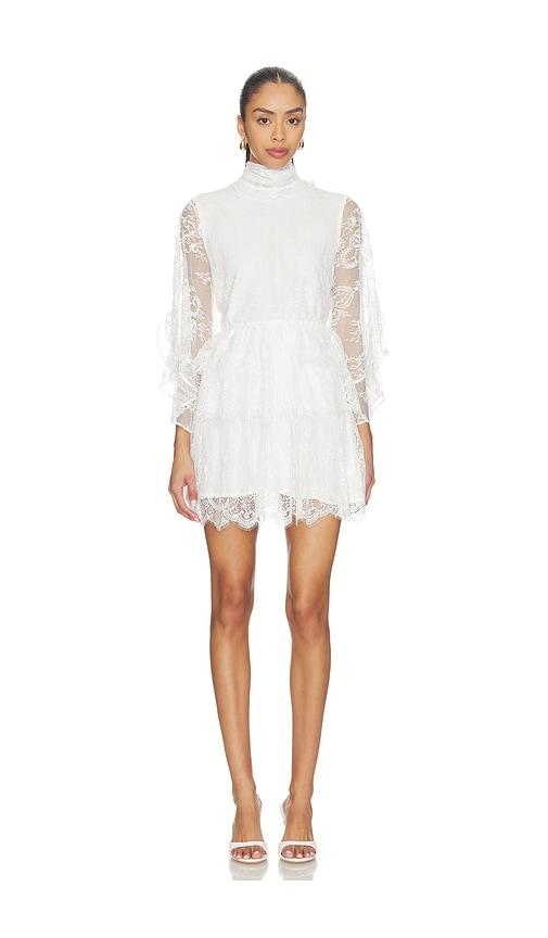 bardot norah ruffle lace mini dress in white.