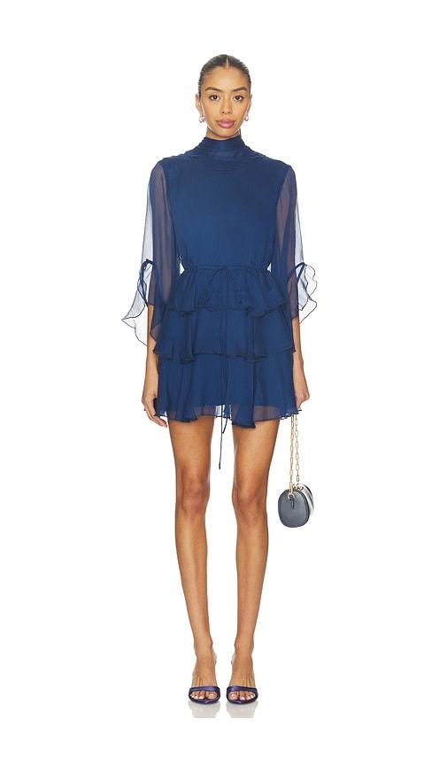 bardot norah ruffle mini dress in navy.