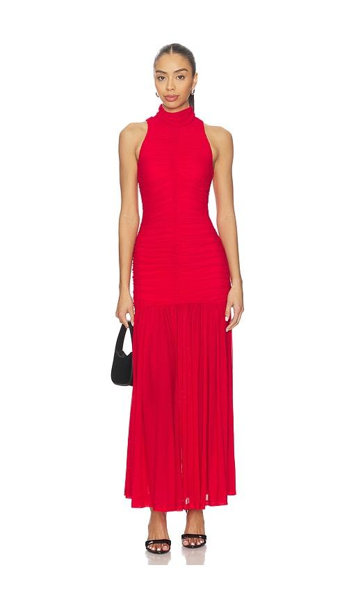 bardot orlana mesh maxi dress in red.