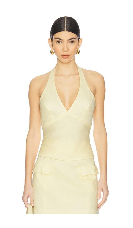 bardot paola halter linen top in yellow.