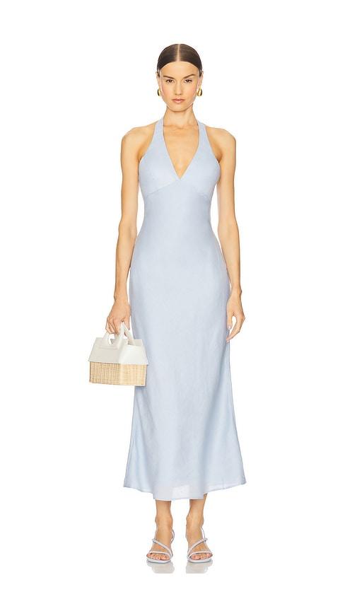 bardot paola halter midi dress in baby blue.