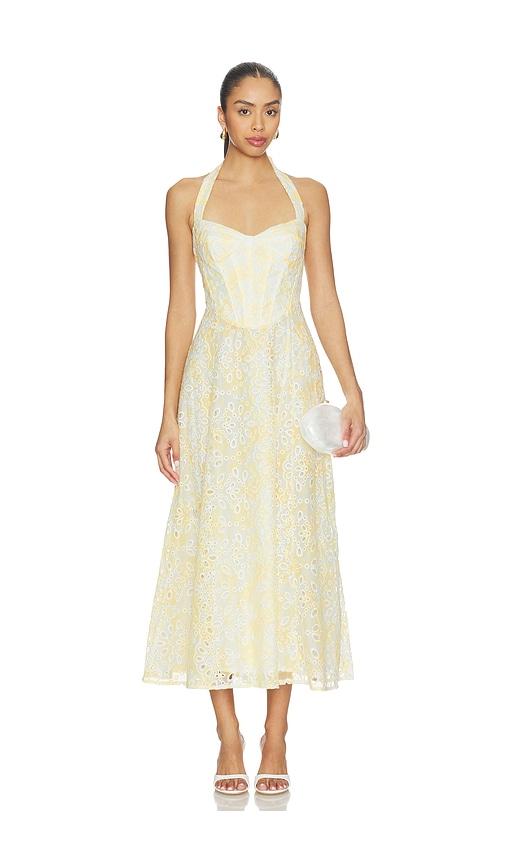 bardot pollie halter midi dress in lemon.