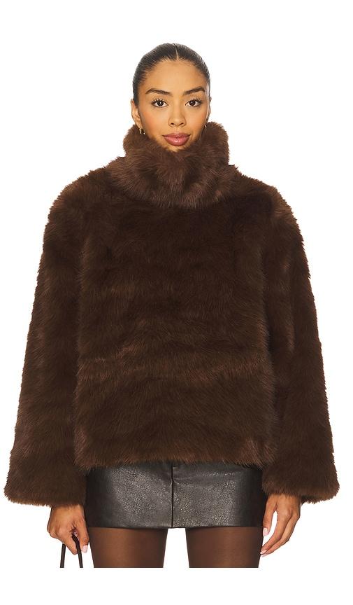 bardot renata faux fur jumper in chocolate.