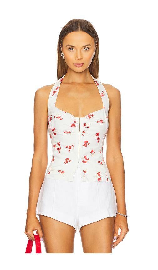 bardot rixton printed halter top in white.