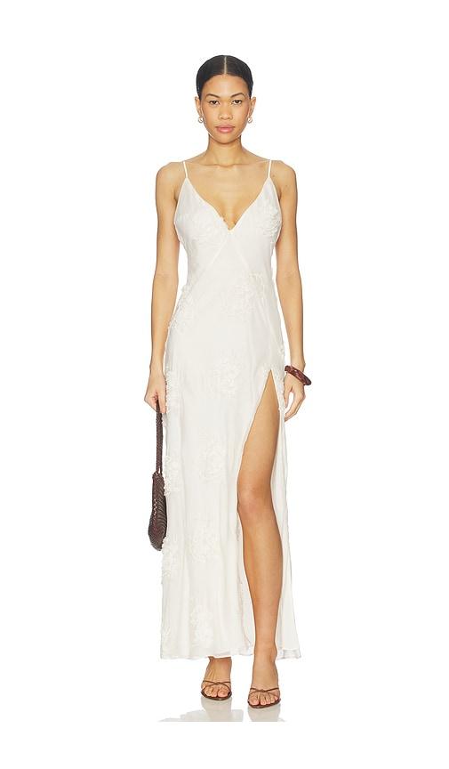 bardot romaya v neck maxi dress in ivory.