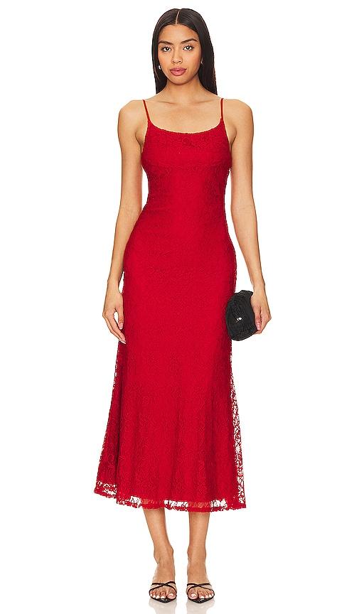bardot ruby midi dress in red.