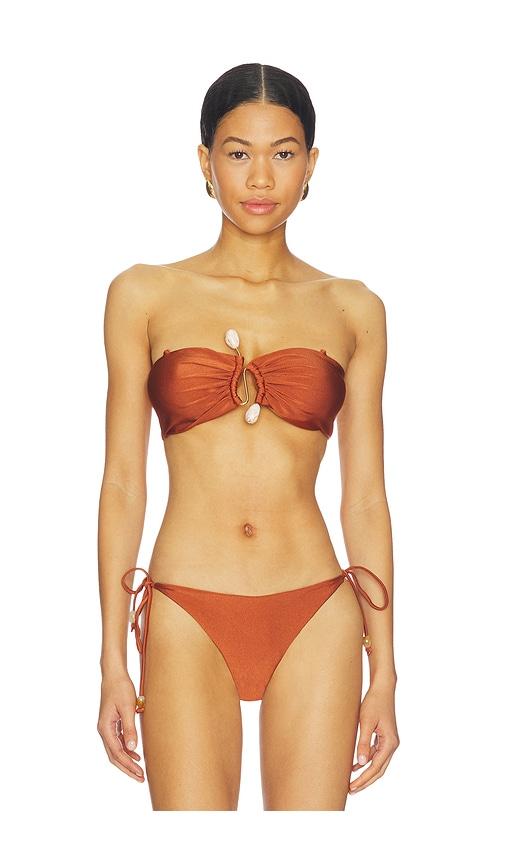 bardot rymona bandeau bikini top in rust.