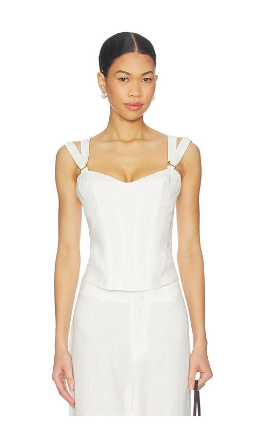 bardot serafina linen corset top in ivory.