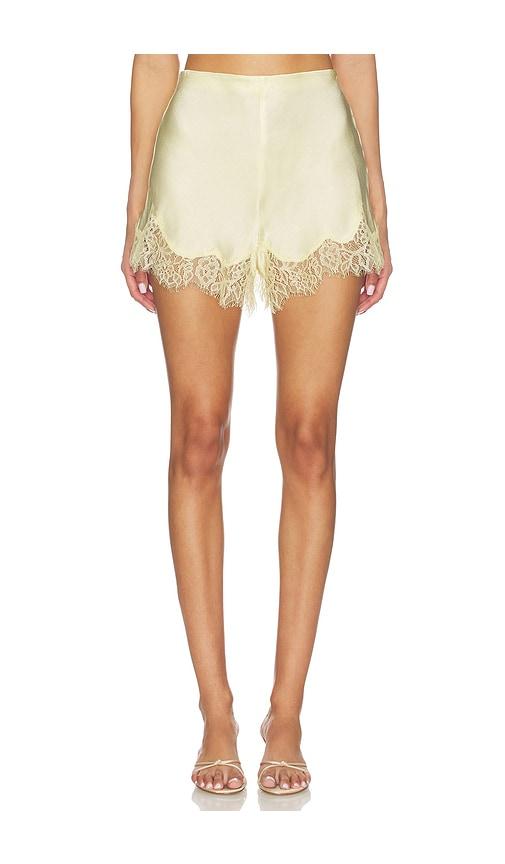 bardot silvio satin lace trim short in lemon.
