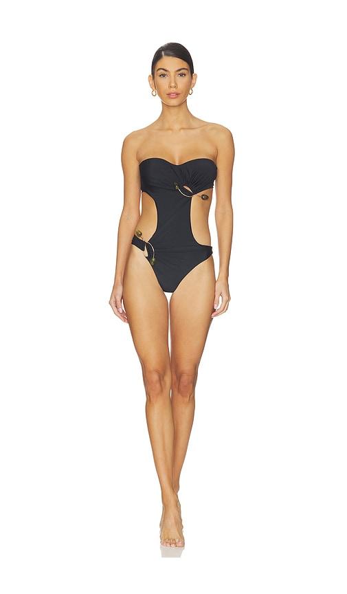 bardot tyra strapless one piece in black.