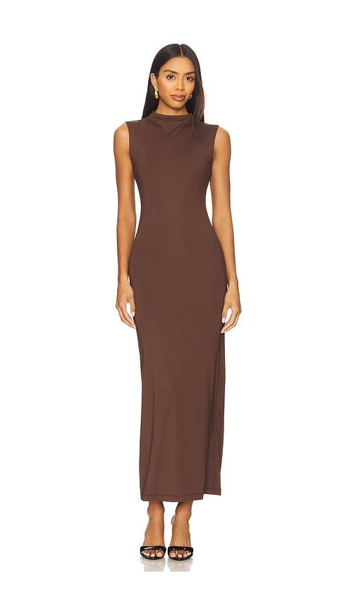 bardot veneda high neck maxi dress in chocolate.