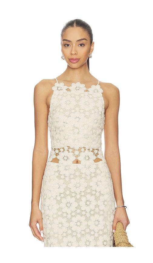 bardot veneta crochet top in beige.