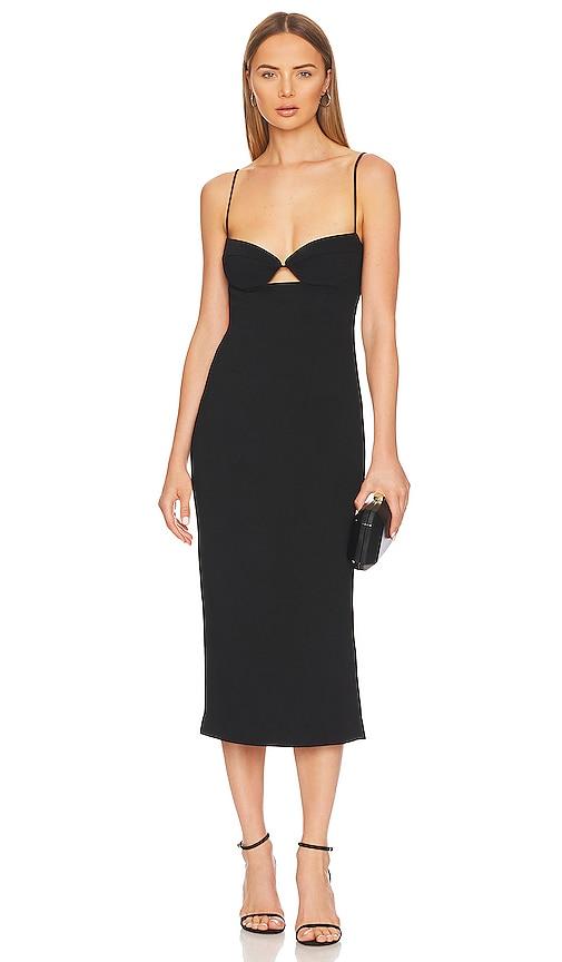 bardot vienna midi dress in black.