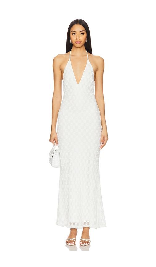 bardot x revolve adoni halter mesh midi dress in white.