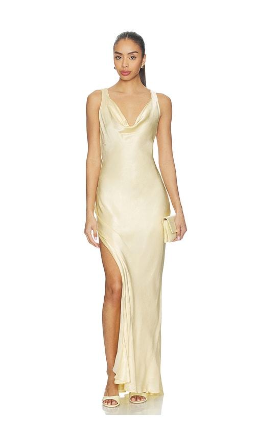 bardot x revolve anouk cowl neck maxi dress in lemon.