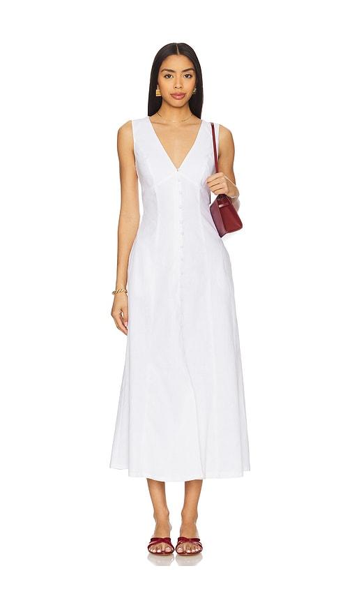 bardot x revolve cordelia linen midi dress in white.