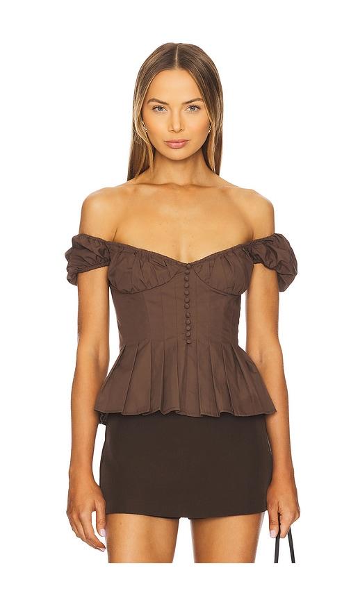 bardot x revolve larna top in chocolate.