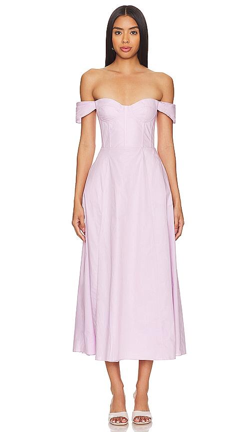 bardot x revolve magdelena midi dress in lavender.