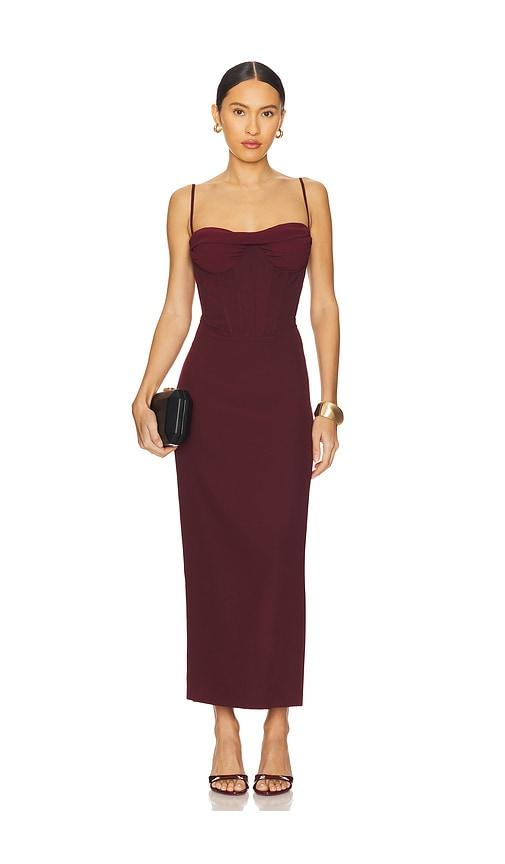 bardot x revolve martini midi dress in burgundy.