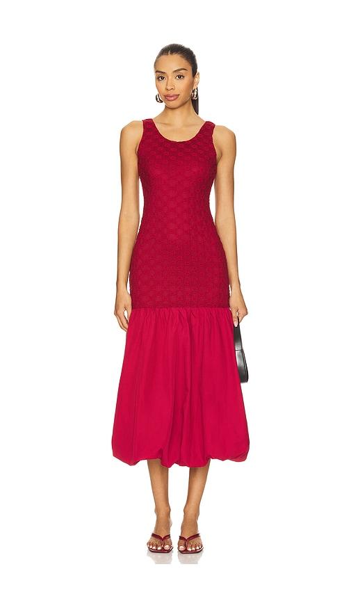 bardot x revolve melody lace poplin maxi dress in burgundy.