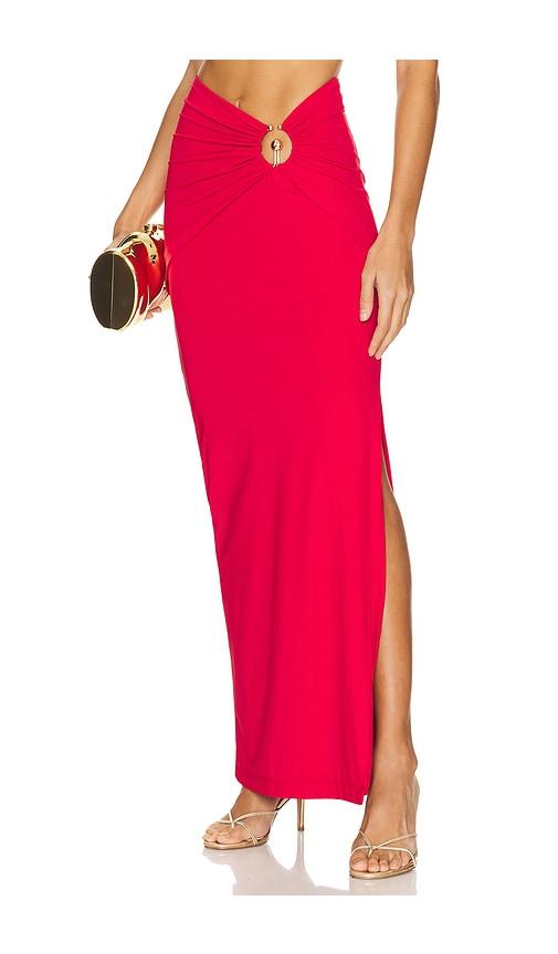 bardot x revolve neve maxi skirt in red.