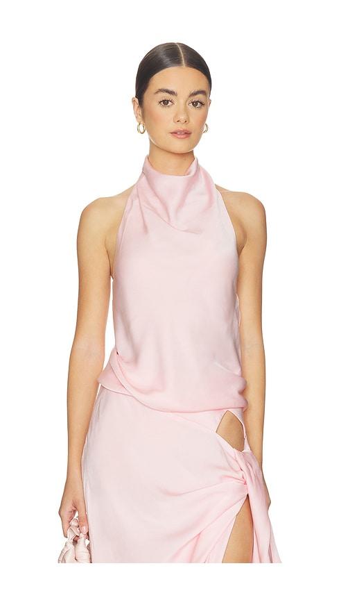 bardot x revolve solene high cowl neck top in pink.