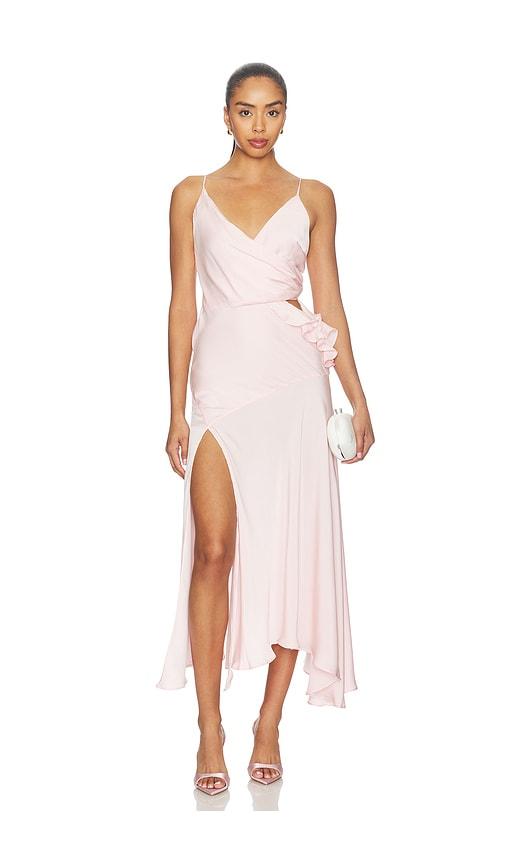 bardot x revolve sorrel mock wrap maxi dress in pink.