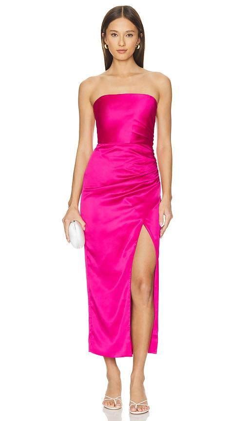 bardot yana midi dress in fuchsia.