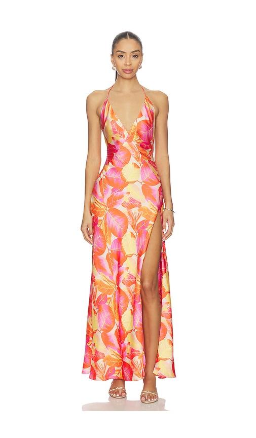bardot yve halter maxi dress in pink.