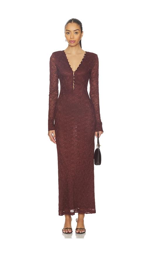 bardot zenia long sleeve midi dress in chocolate.