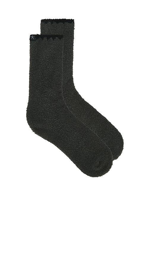 barefoot dreams cozychic blanket stitch rib socks in grey.