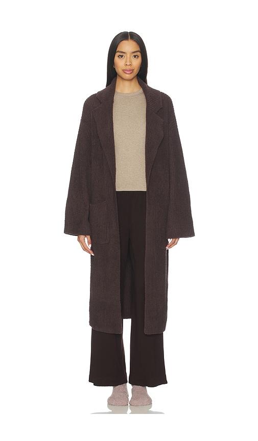 barefoot dreams cozychic cotton rib long coat in brown.