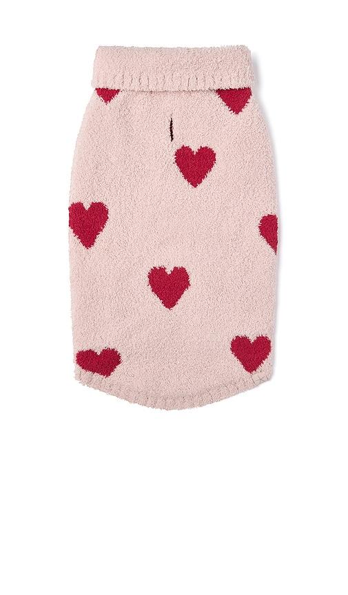 barefoot dreams cozychic heart print pet sweater in pink.