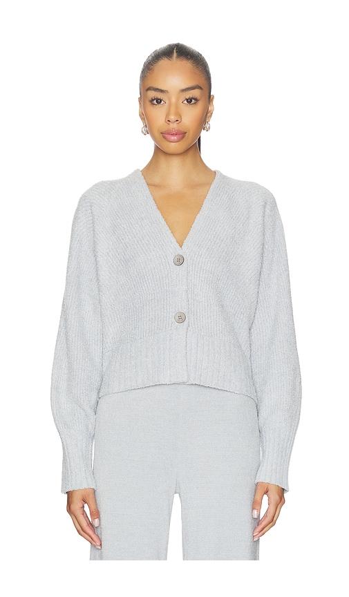 barefoot dreams cozychic lite ribbed button front cardigan in baby blue.