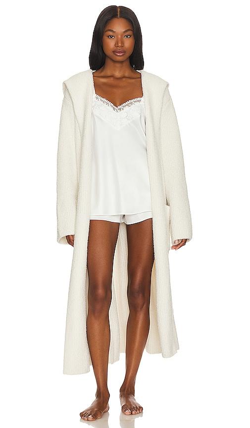 barefoot dreams cozychic ribbed hooded robe in white.