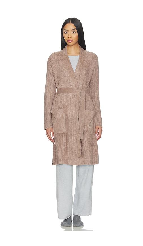 barefoot dreams cozychic ribbed robe in mauve.
