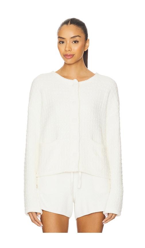 barefoot dreams cozychic textured button front cardigan in white.