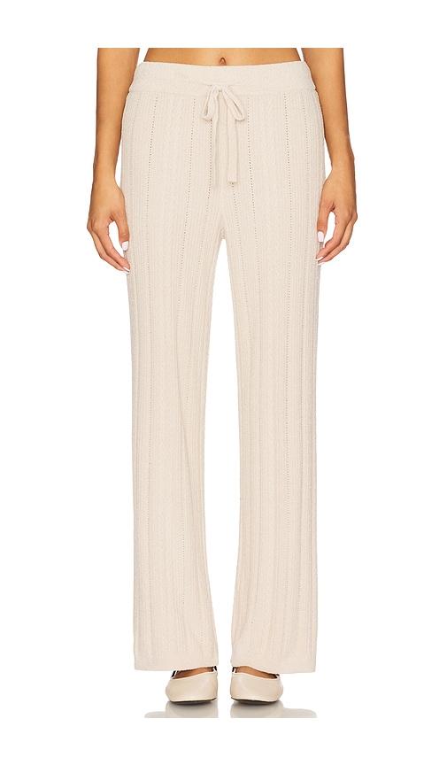 barefoot dreams cozychic ultra lite cable knit ankle pant in cream.