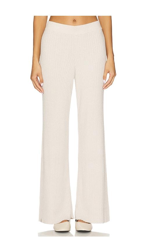 barefoot dreams cozychic ultra lite lurex rib wide leg pant in tan.