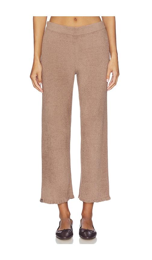 barefoot dreams cozychic ultra lite rib ruffle hem ankle pant in brown.