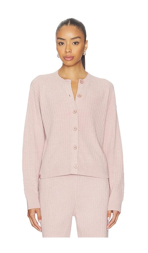 barefoot dreams cozychic ultra lite textured rib cardigan in blush.